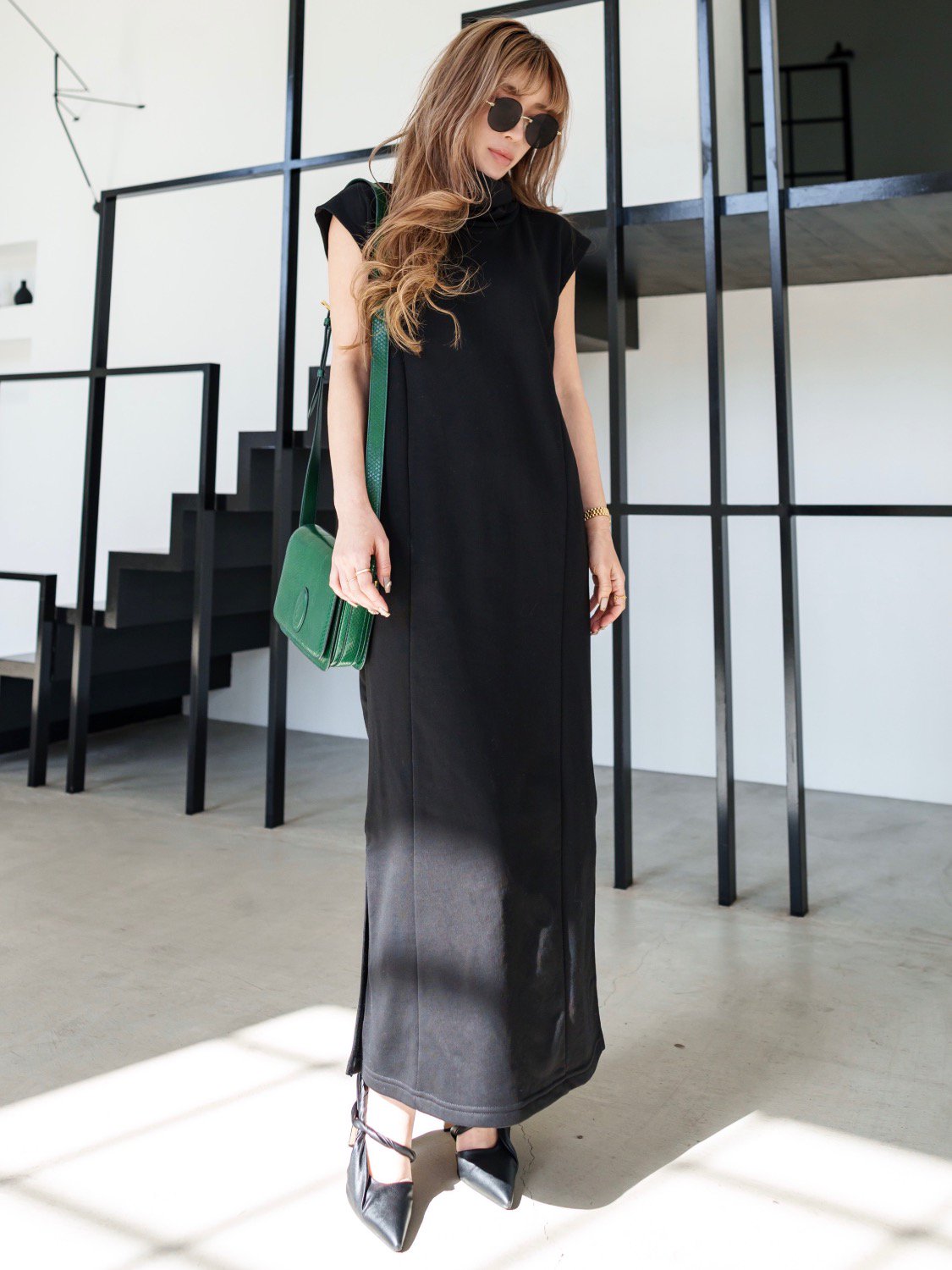 Off-turtleneck sweatshirt One-piece