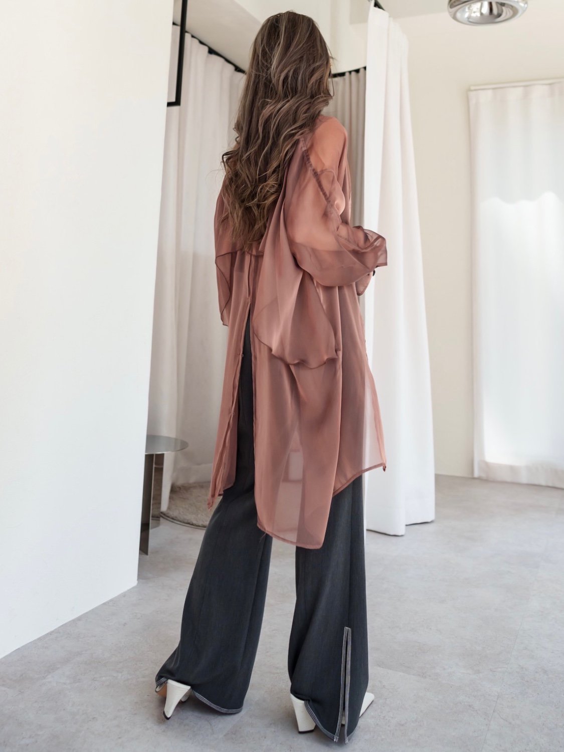 Stitched semi-flared pants