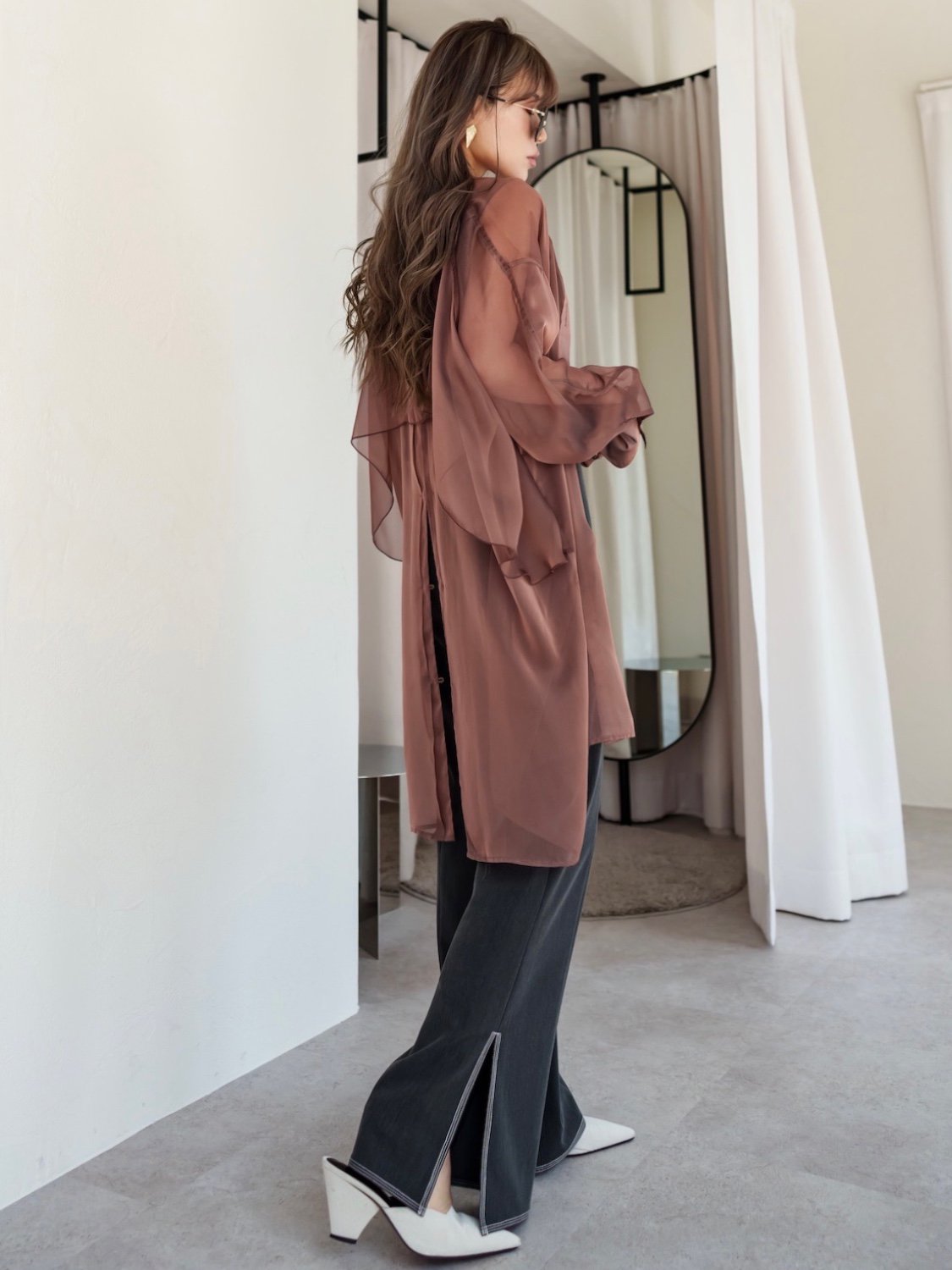 Stitched semi-flared pants