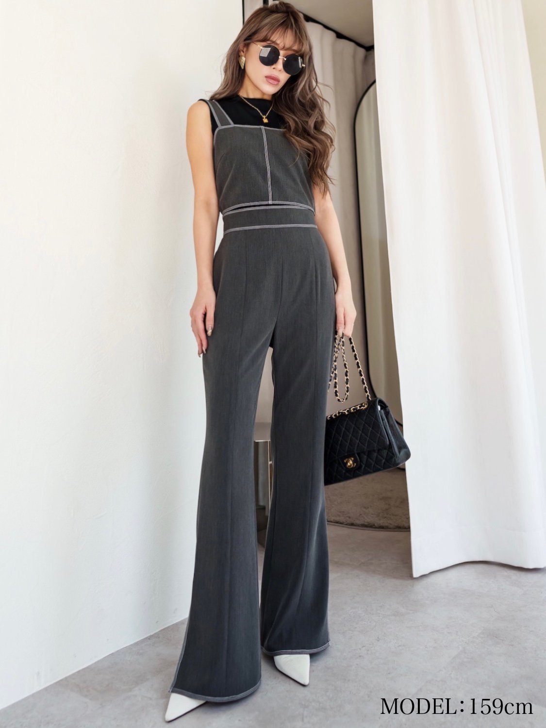 Stitched semi-flared pants