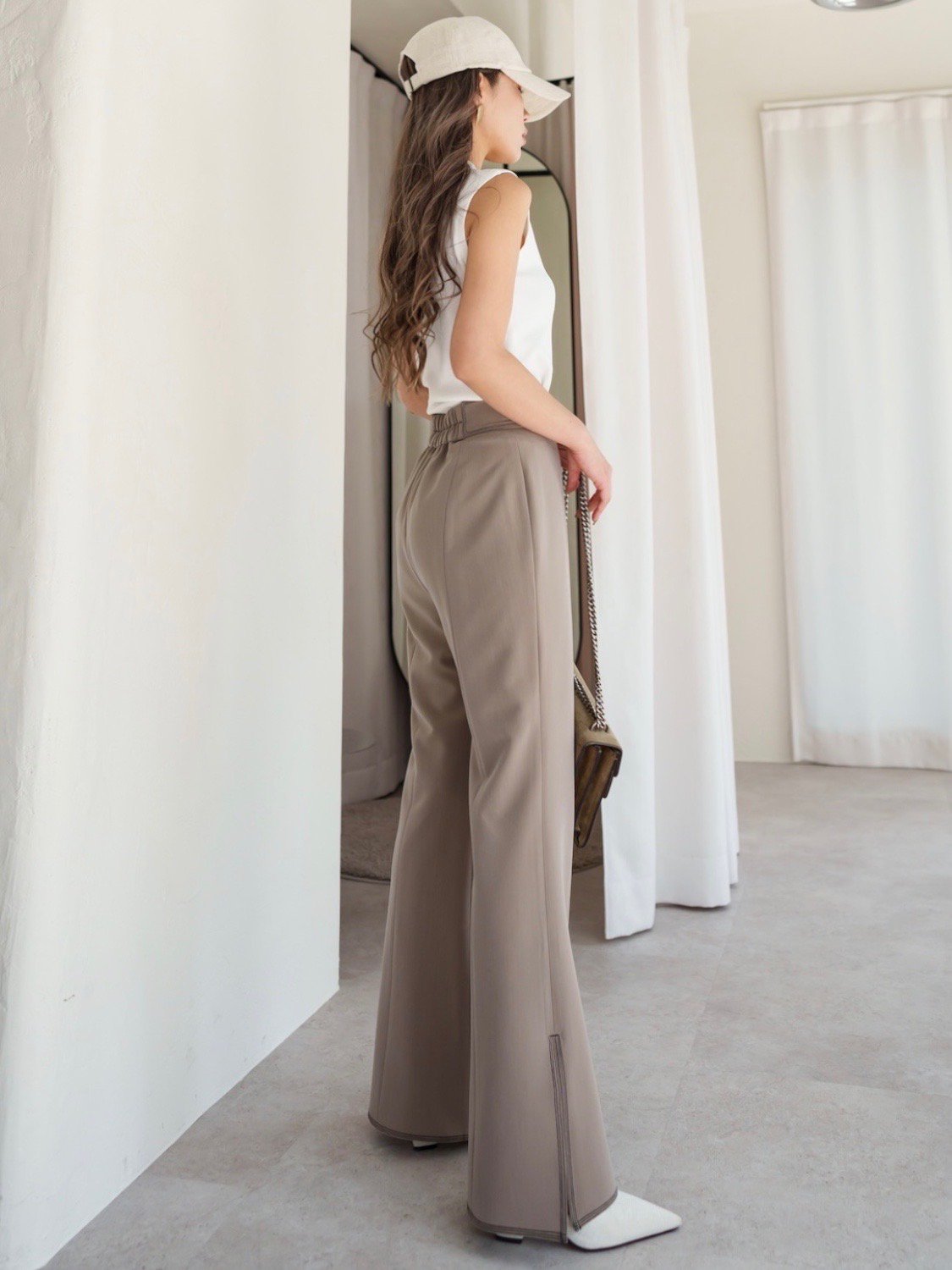 Stitched semi-flared pants