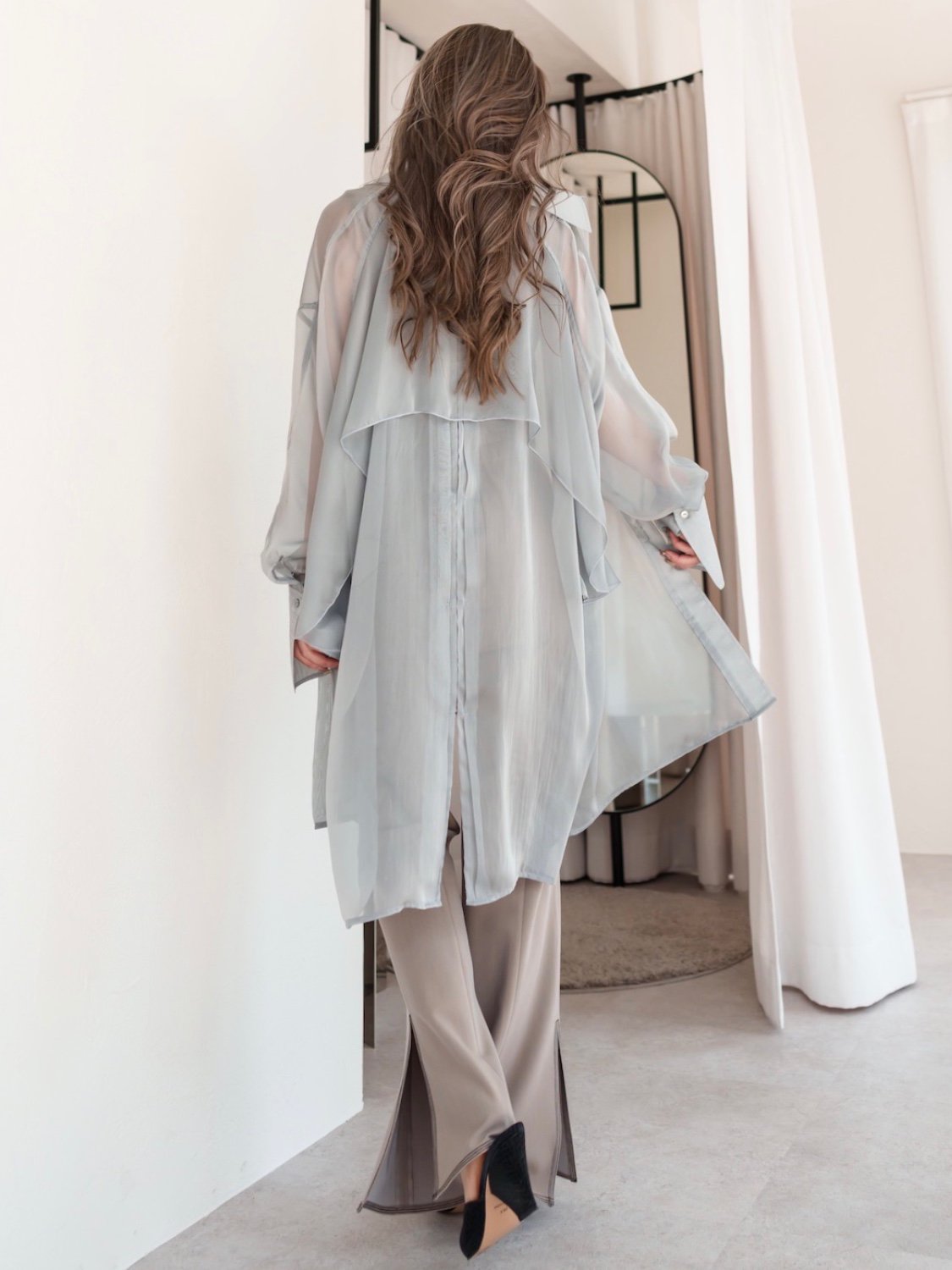 Stitched semi-flared pants