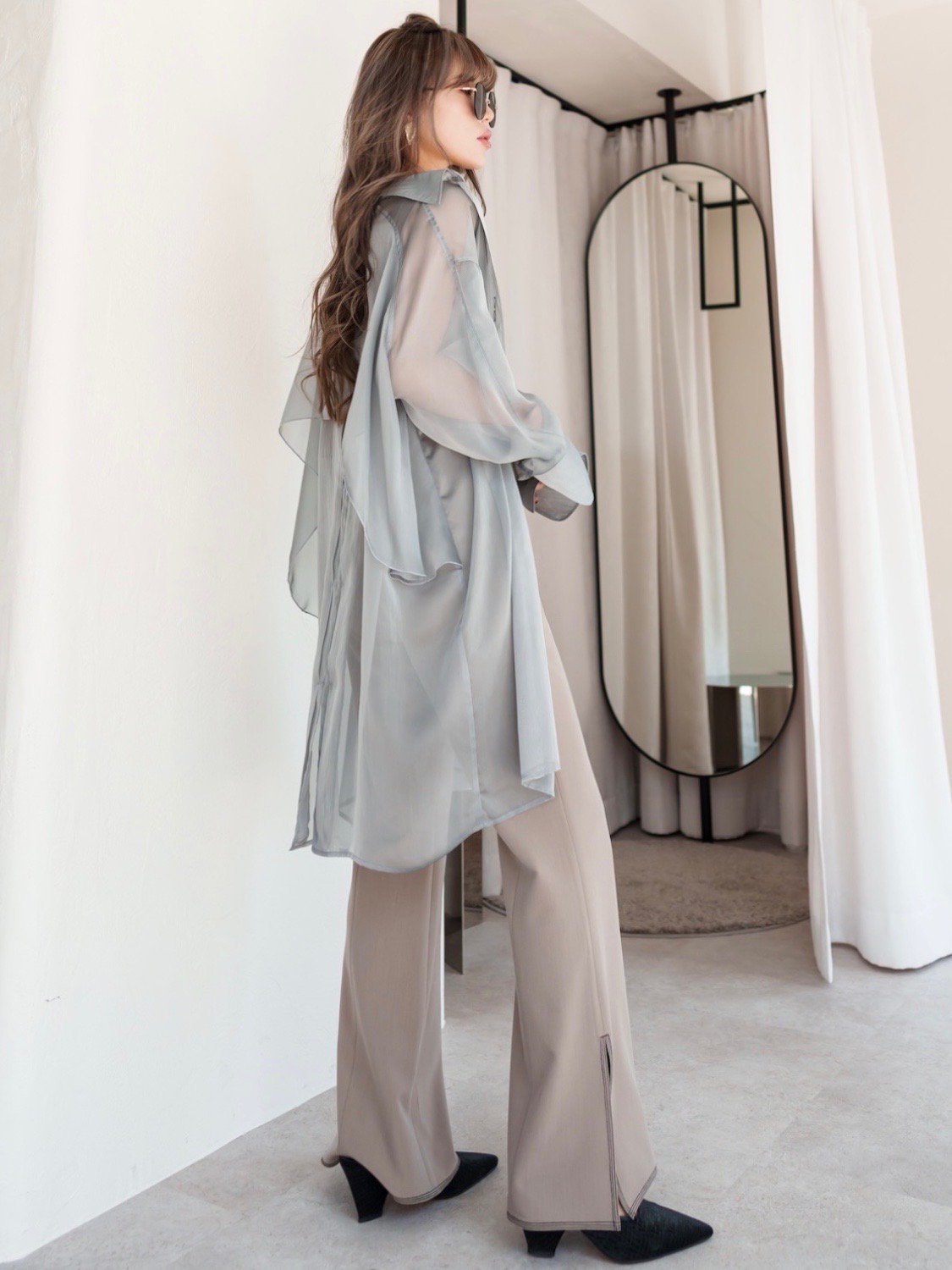Stitched semi-flared pants