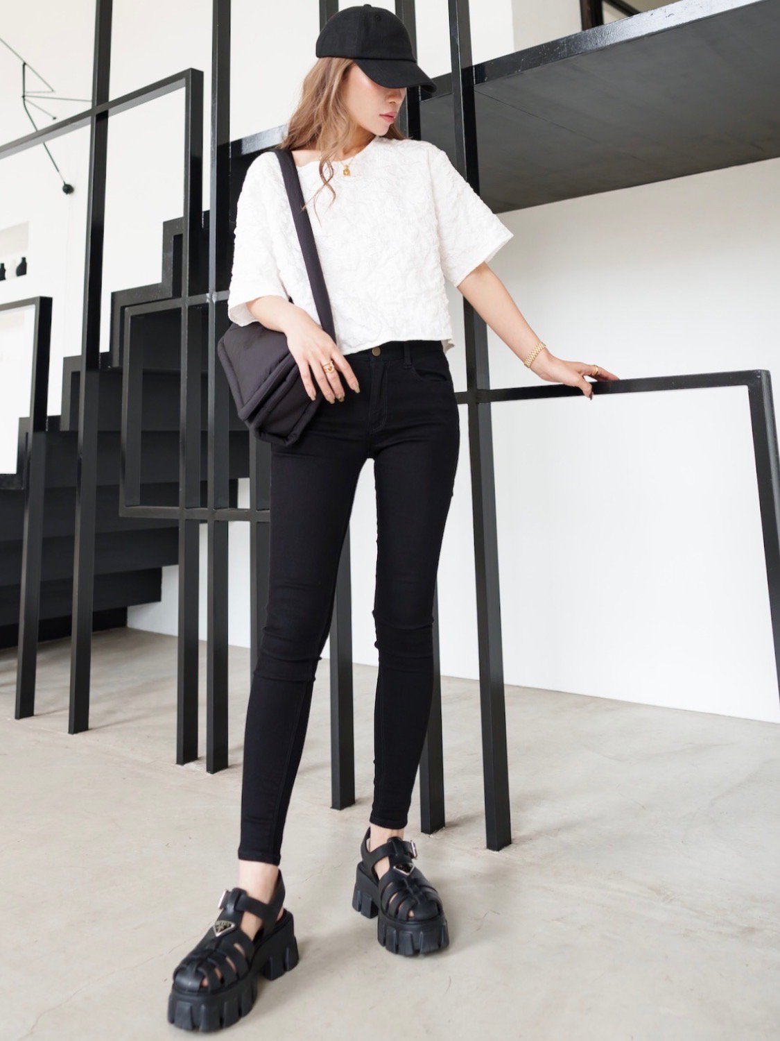 Jacquard Half Sleeve Tops