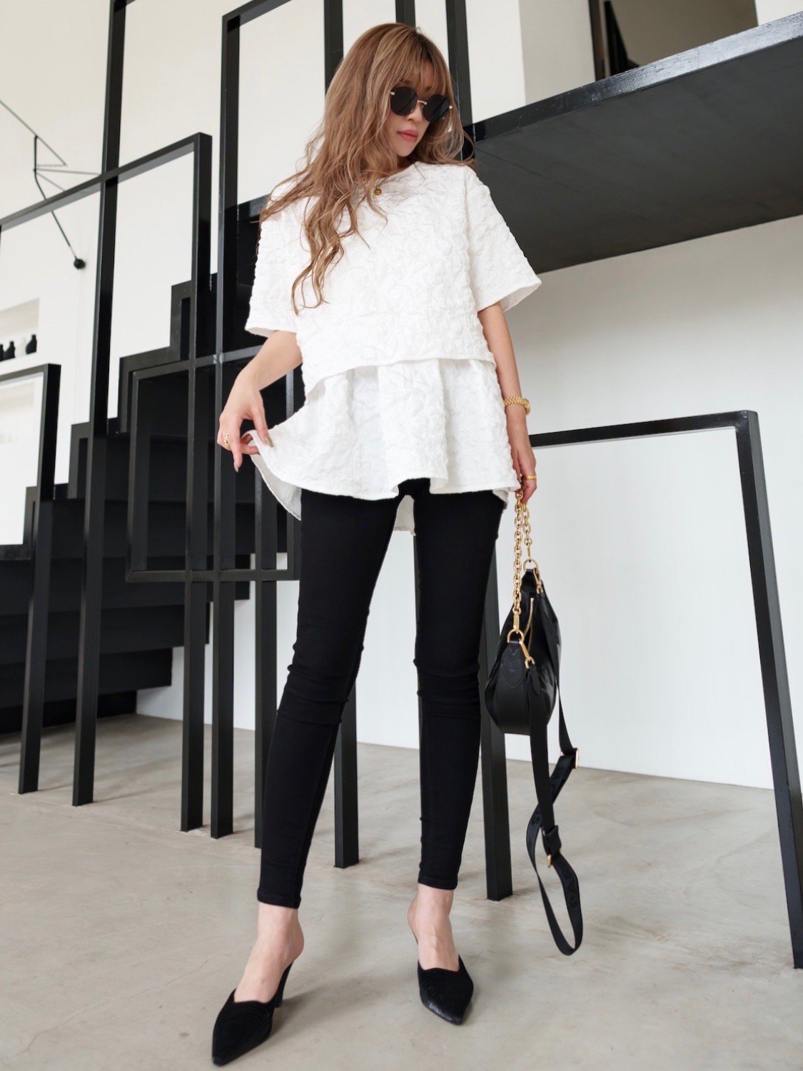 Jacquard Half Sleeve Tops