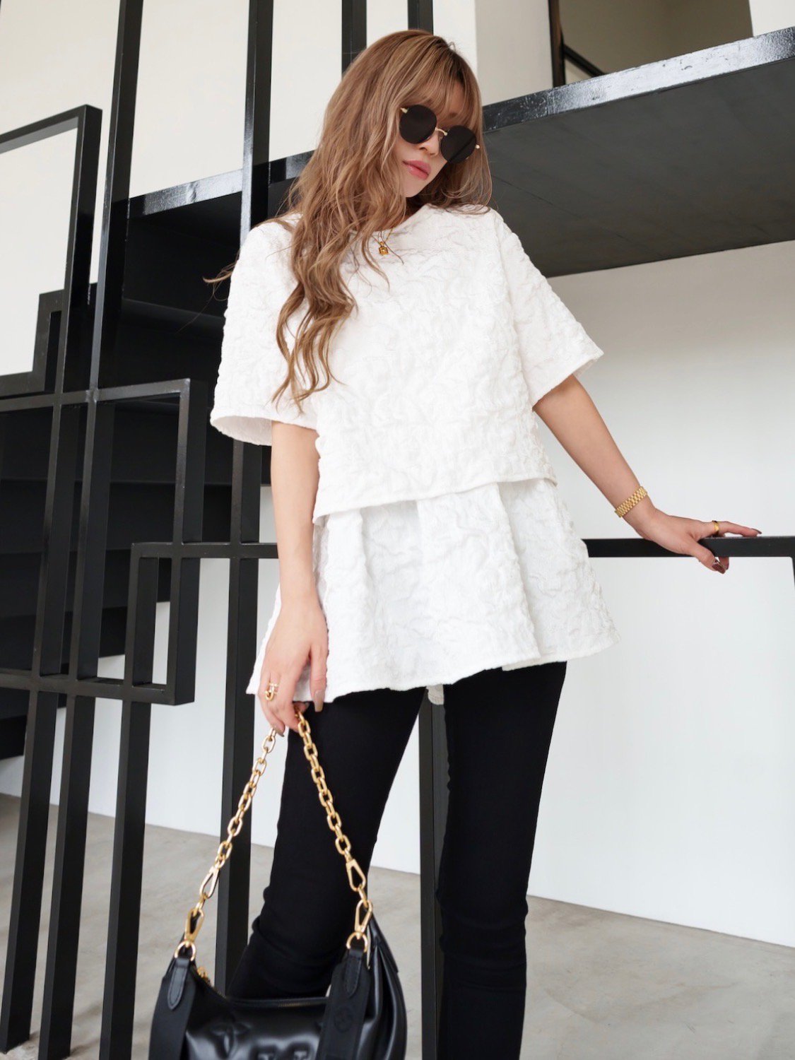 Jacquard Half Sleeve Tops