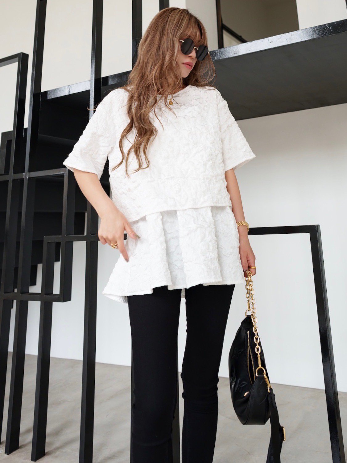 Jacquard Half Sleeve Tops