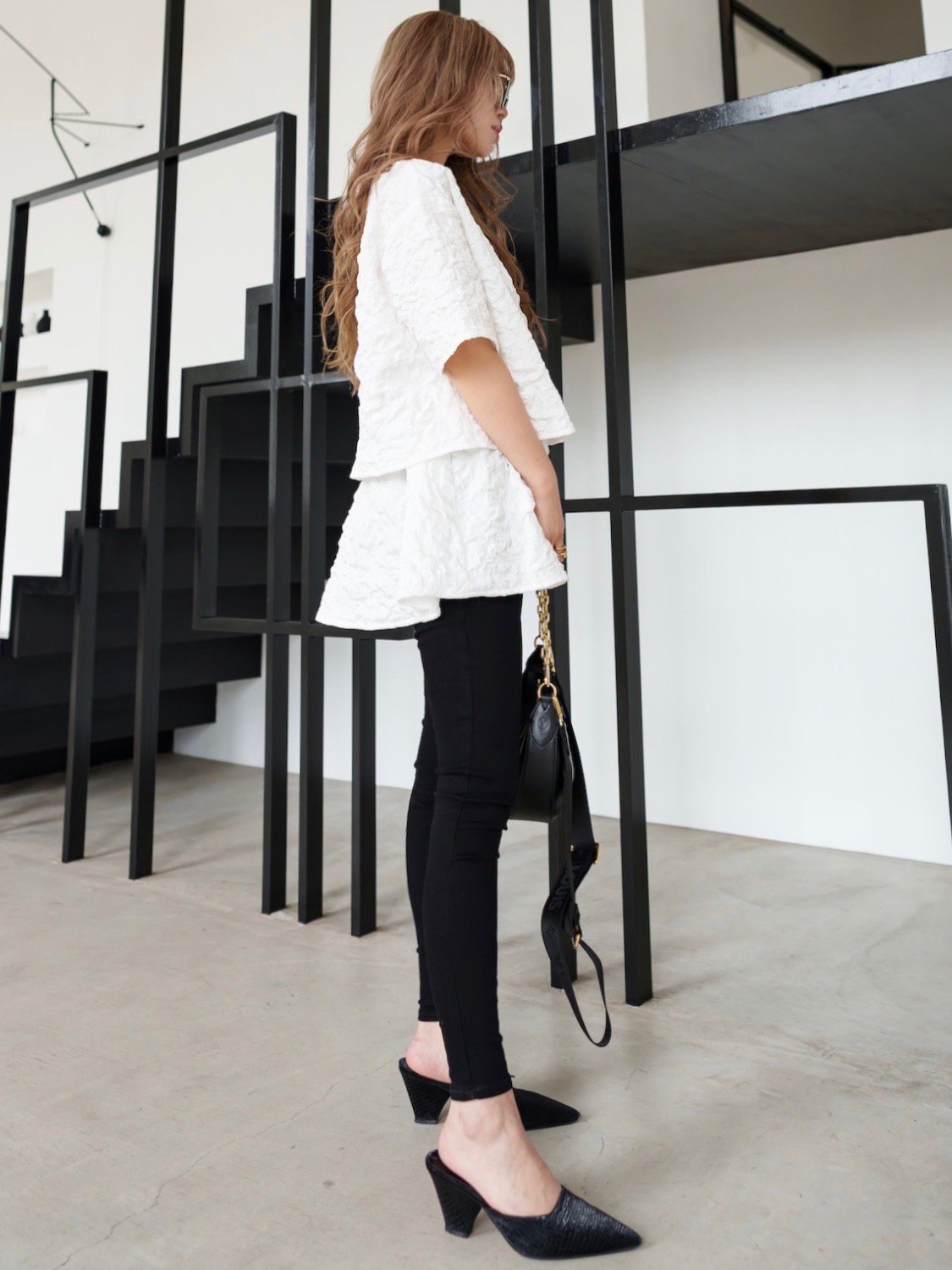 Jacquard Half Sleeve Tops