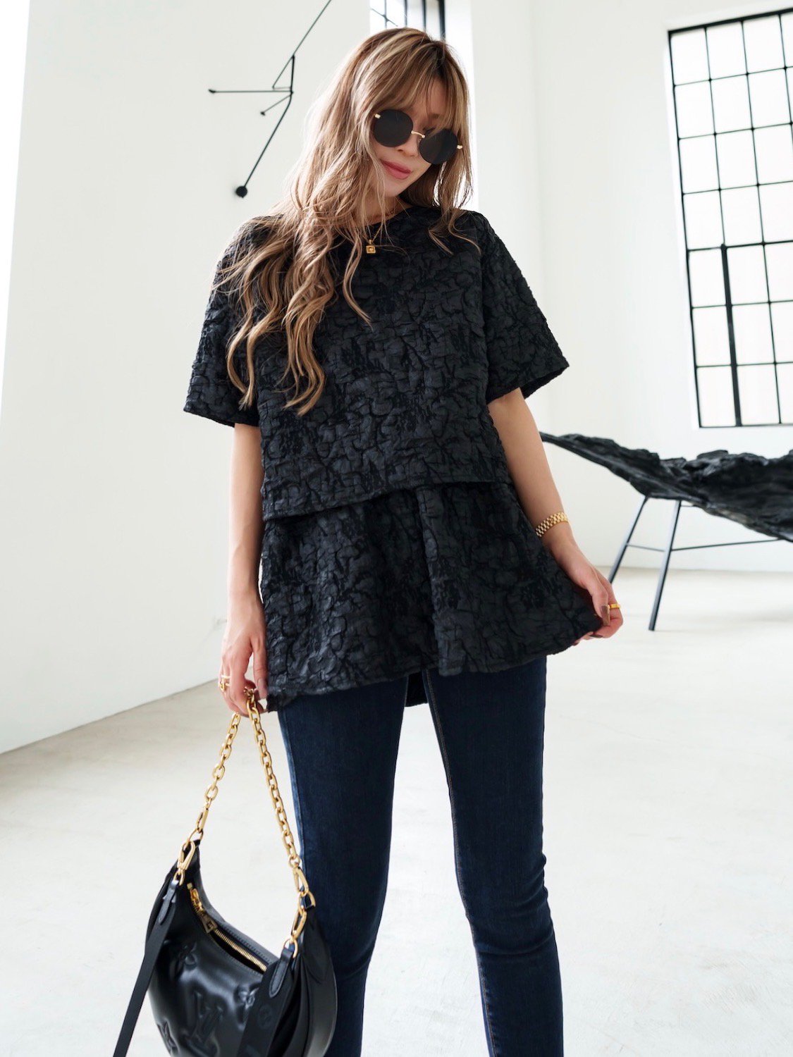 Jacquard Half Sleeve Tops