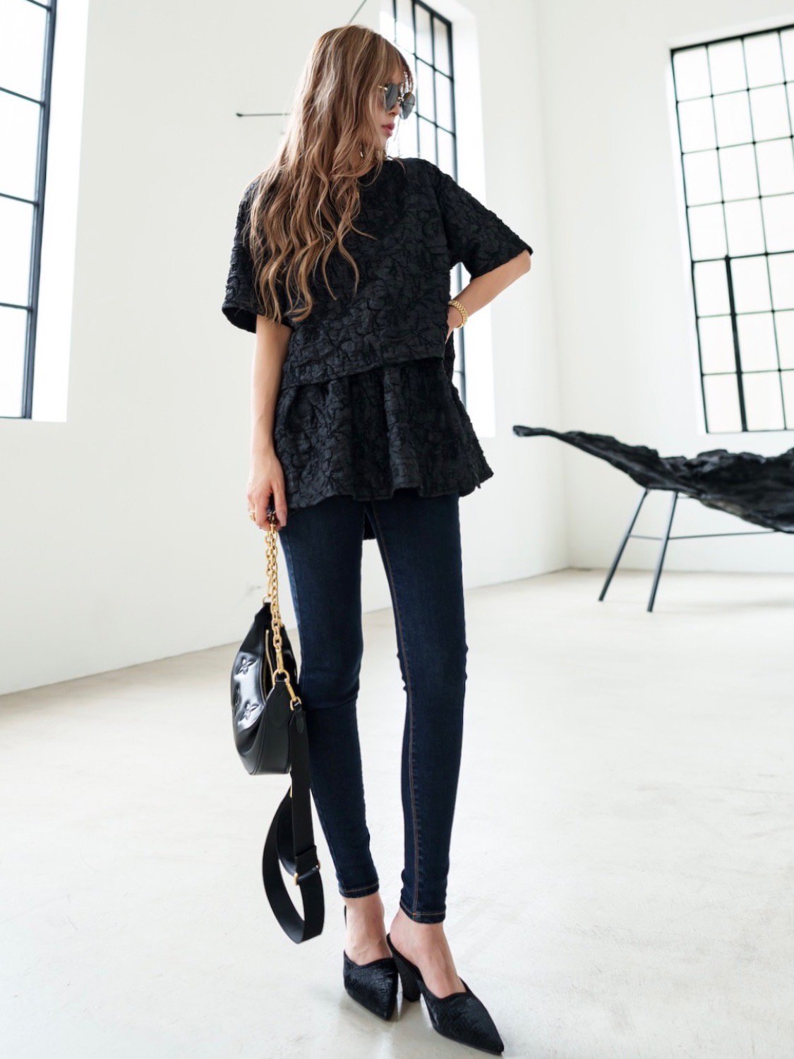 Jacquard Half Sleeve Tops