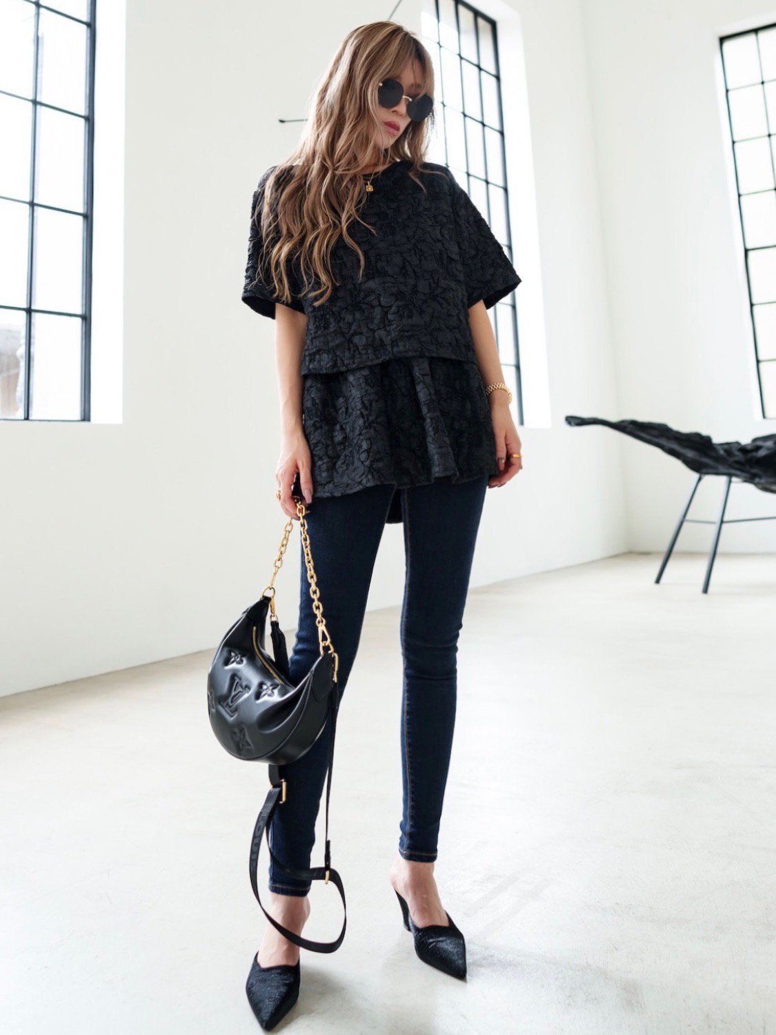 Jacquard Half Sleeve Tops
