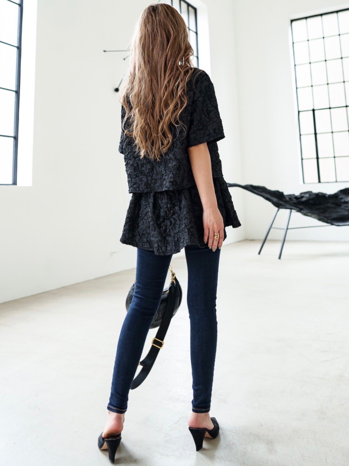 Jacquard Half Sleeve Tops