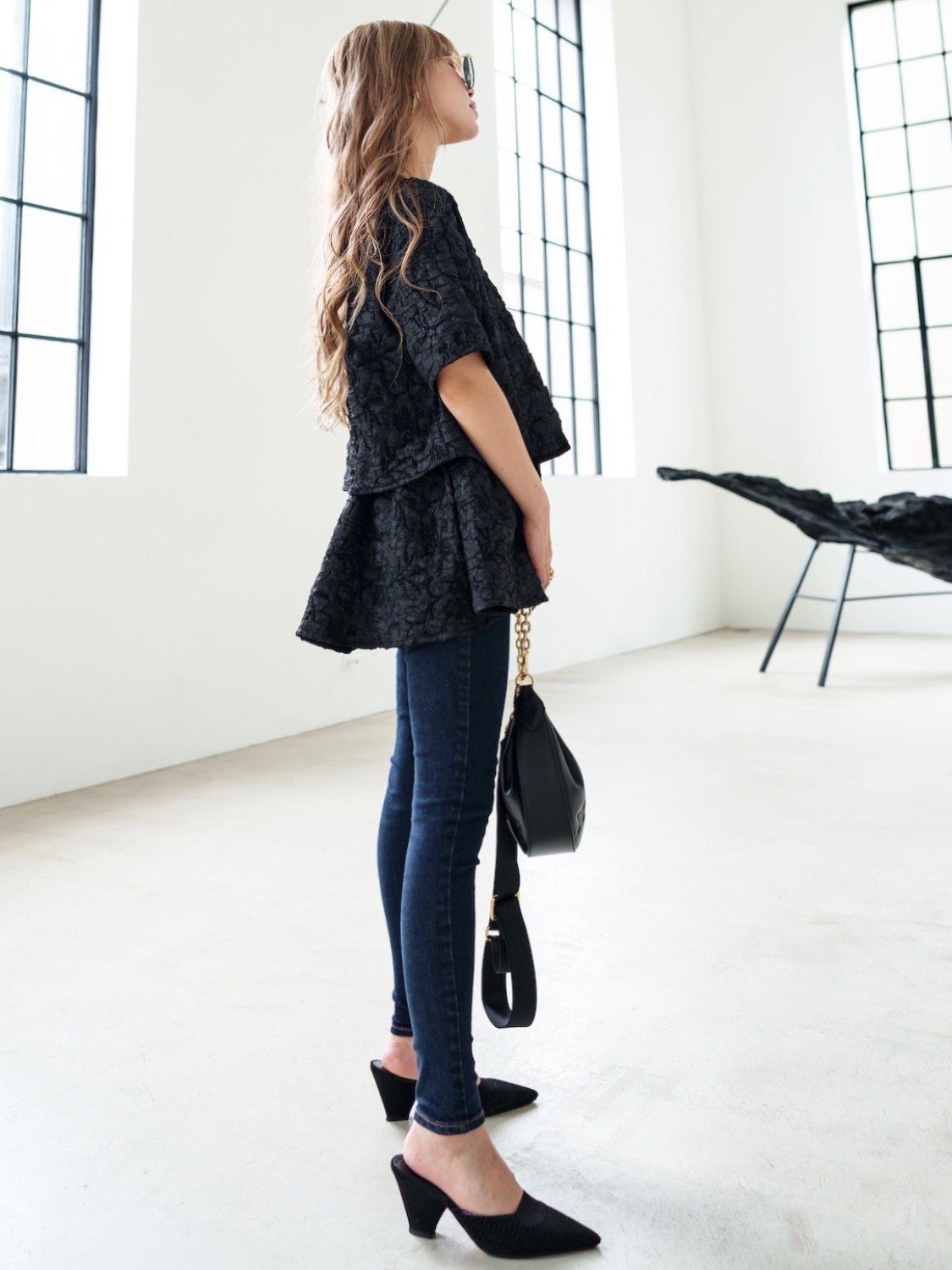 Jacquard Half Sleeve Tops