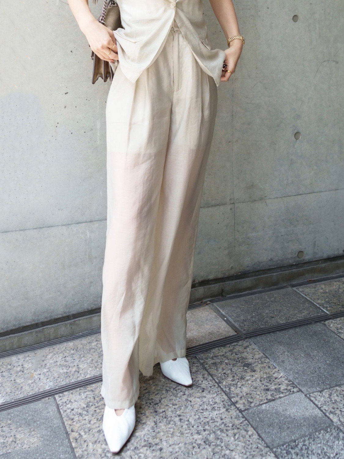 Sheer tuck wide pants