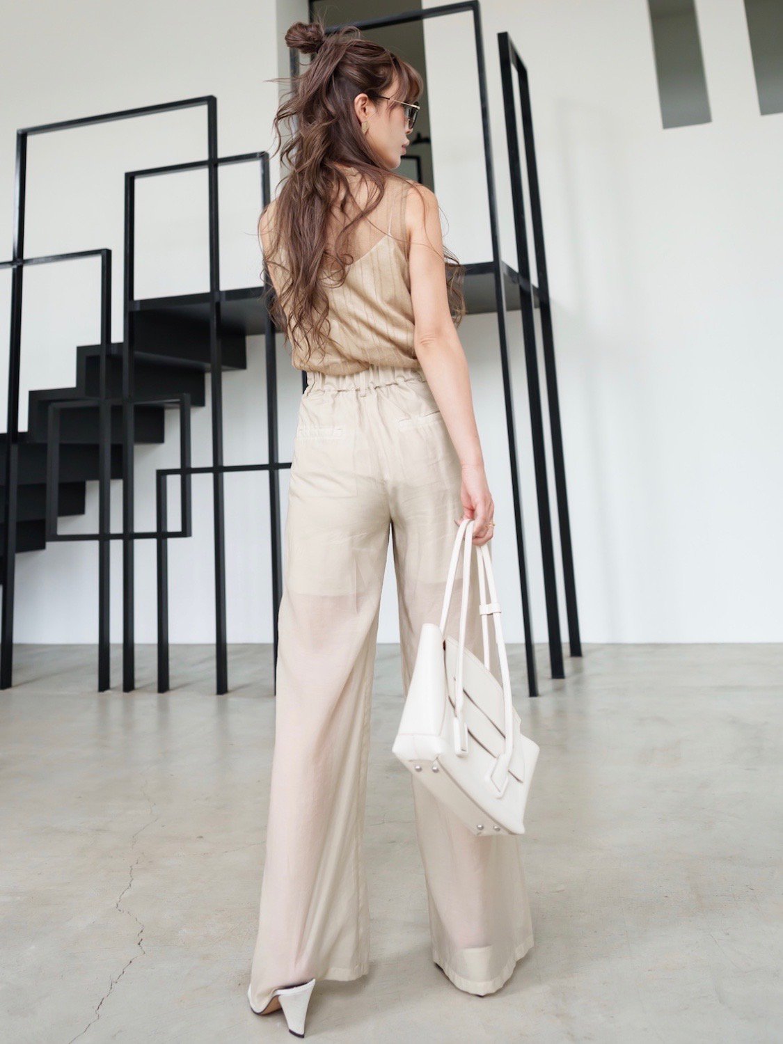 Sheer tuck wide pants