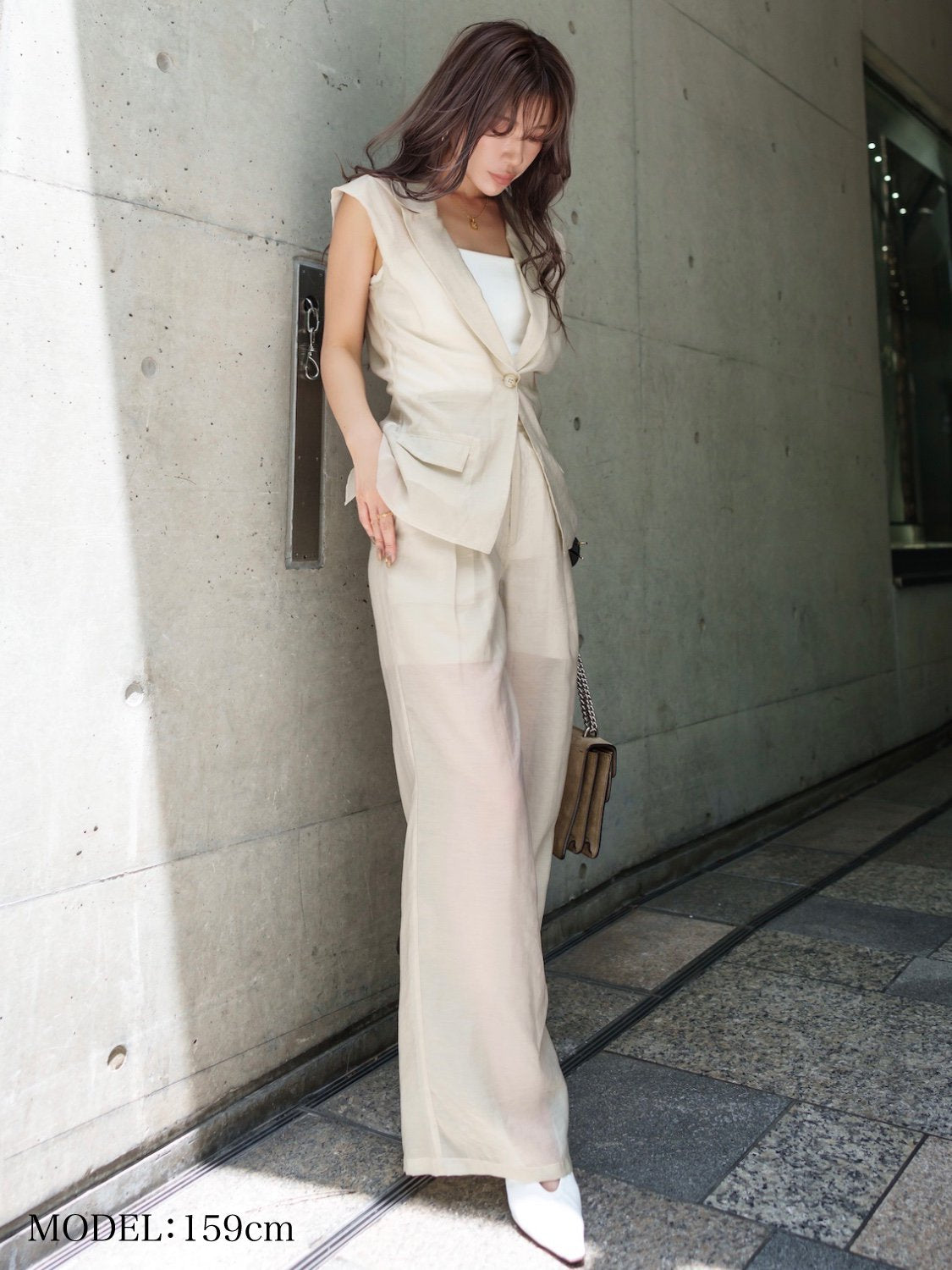 Sheer tuck wide pants