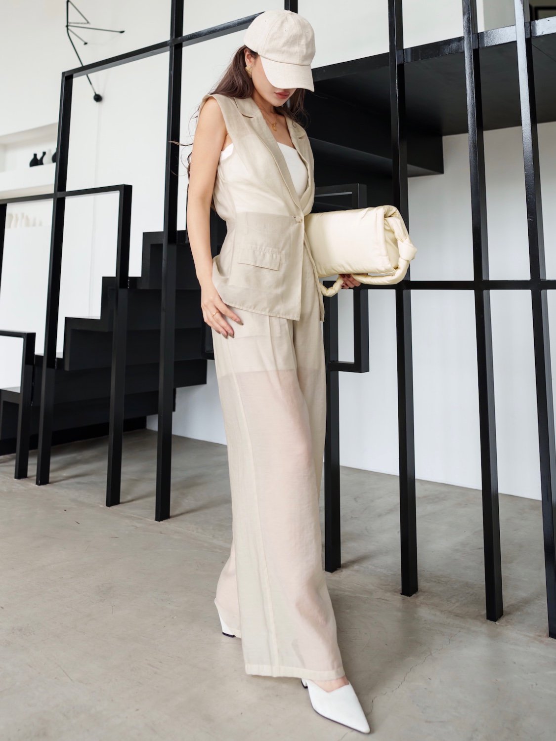 Sheer tuck wide pants