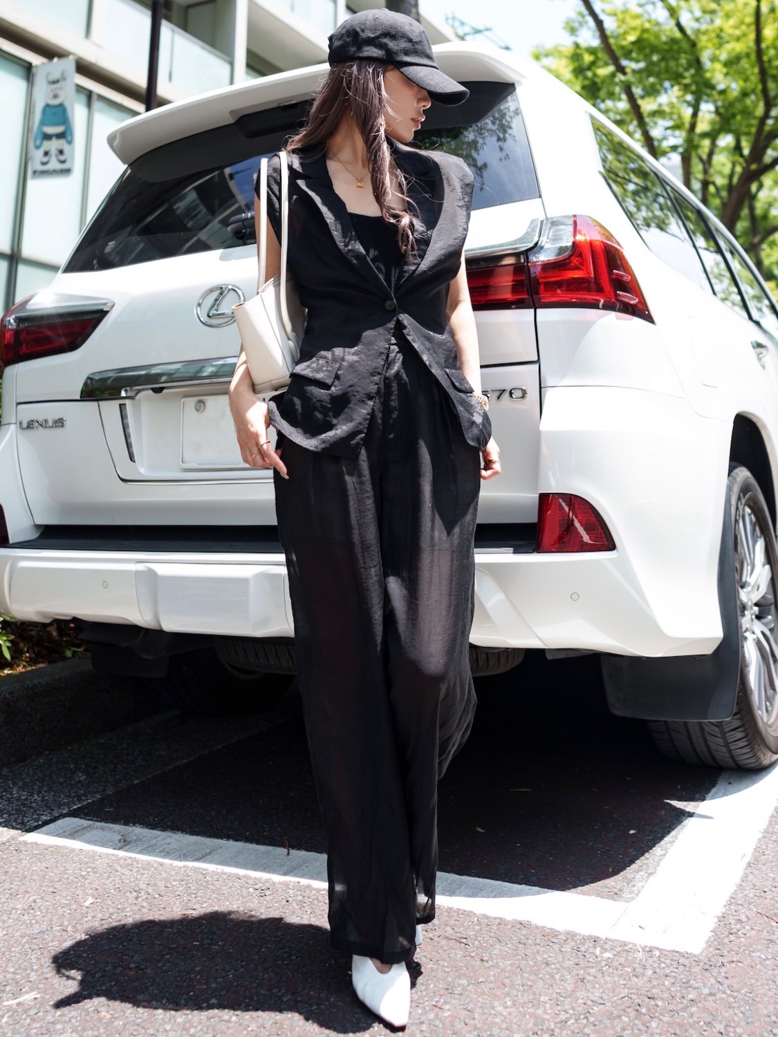 Sheer tuck wide pants