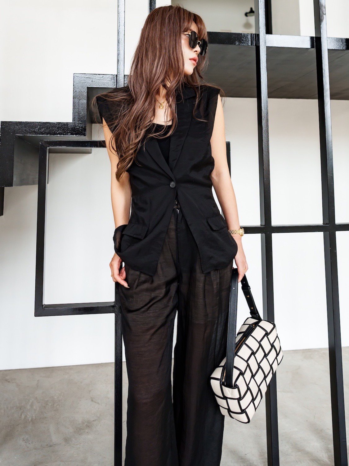 Sheer tuck shoulder vest