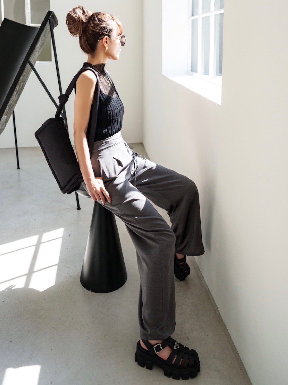 ウエストコード サテン Wide-pants