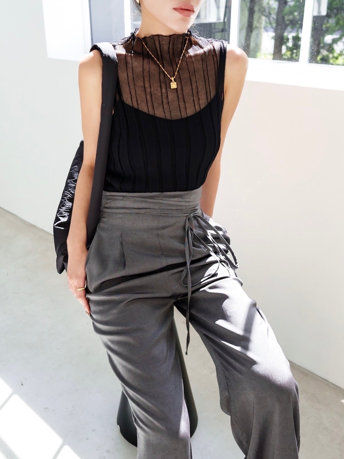 ウエストコード サテン Wide-pants