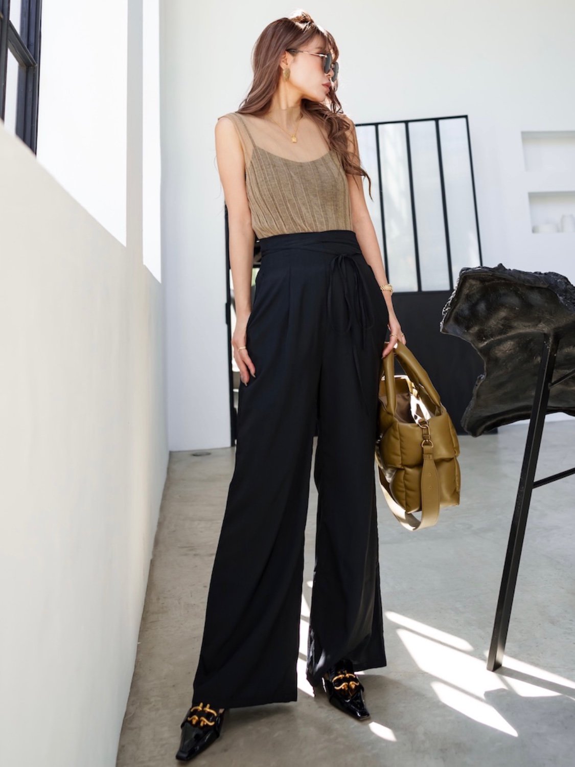 ウエストコード サテン Wide-pants