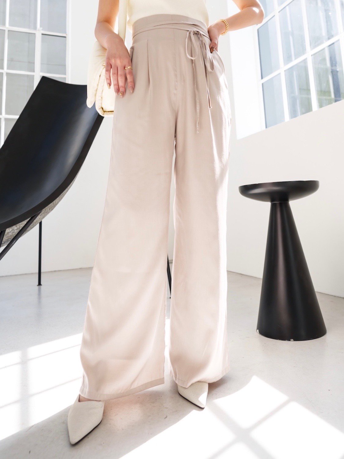 ウエストコード サテン Wide-pants