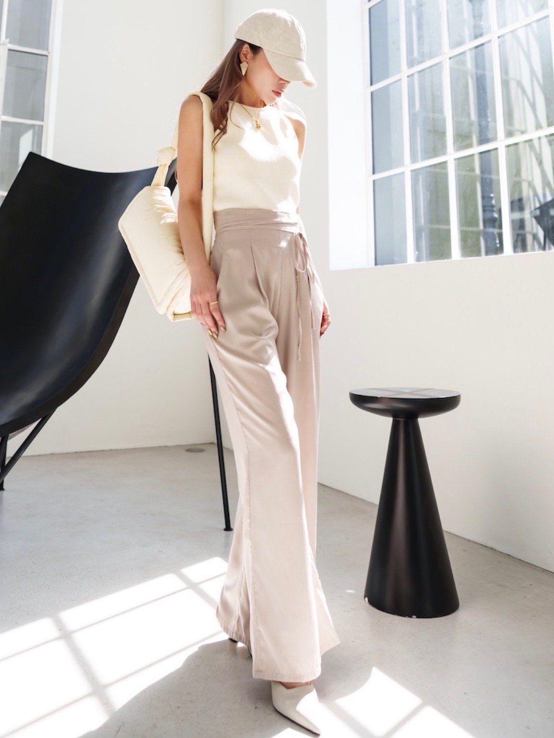 ウエストコード サテン Wide-pants