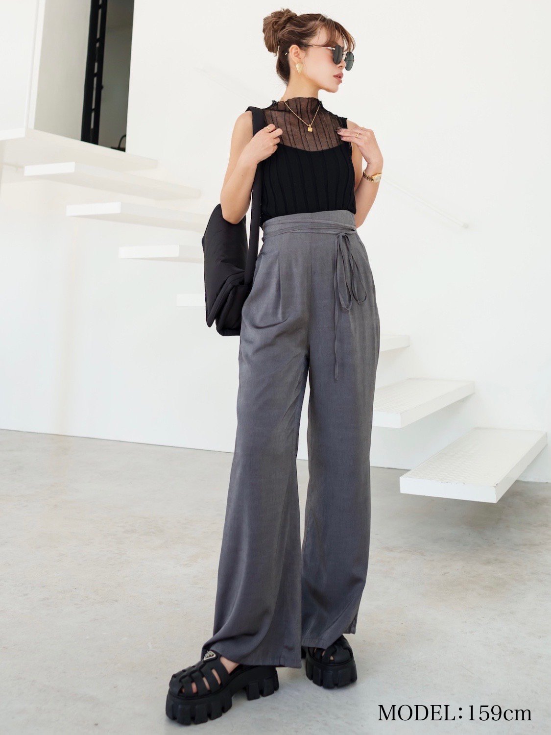 ウエストコード サテン Wide-pants