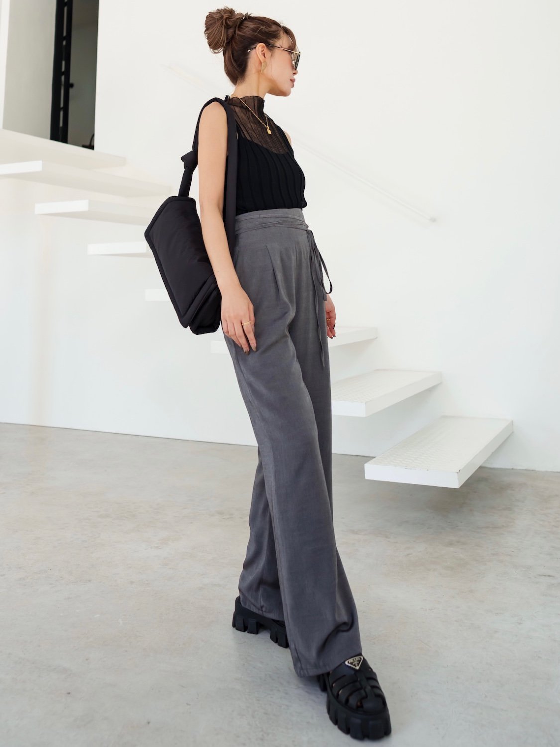 ウエストコード サテン Wide-pants