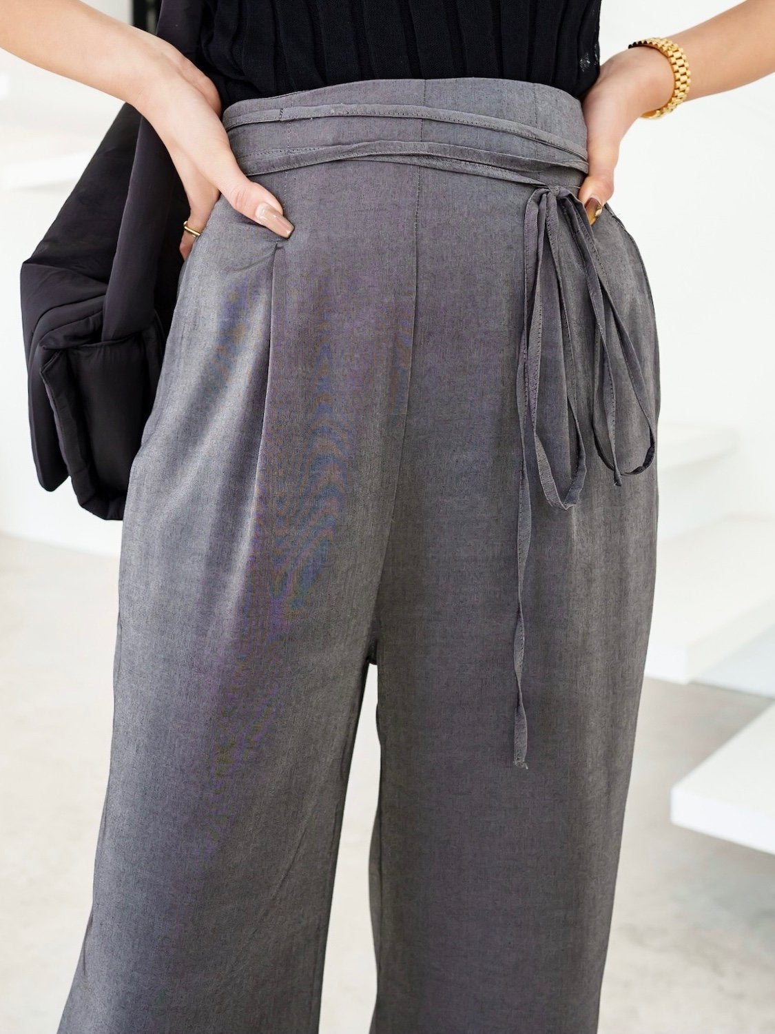ウエストコード サテン Wide-pants