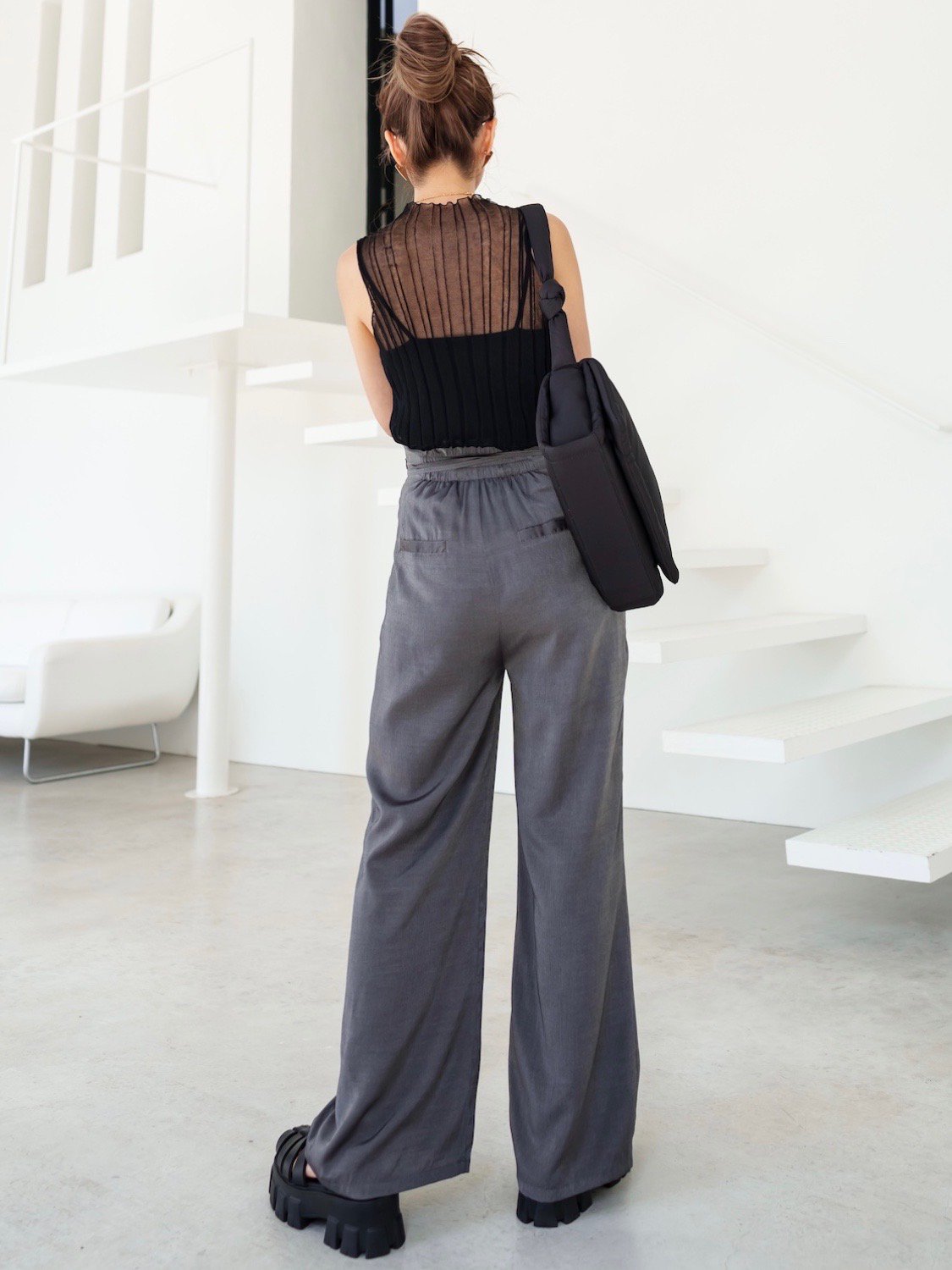 ウエストコード サテン Wide-pants