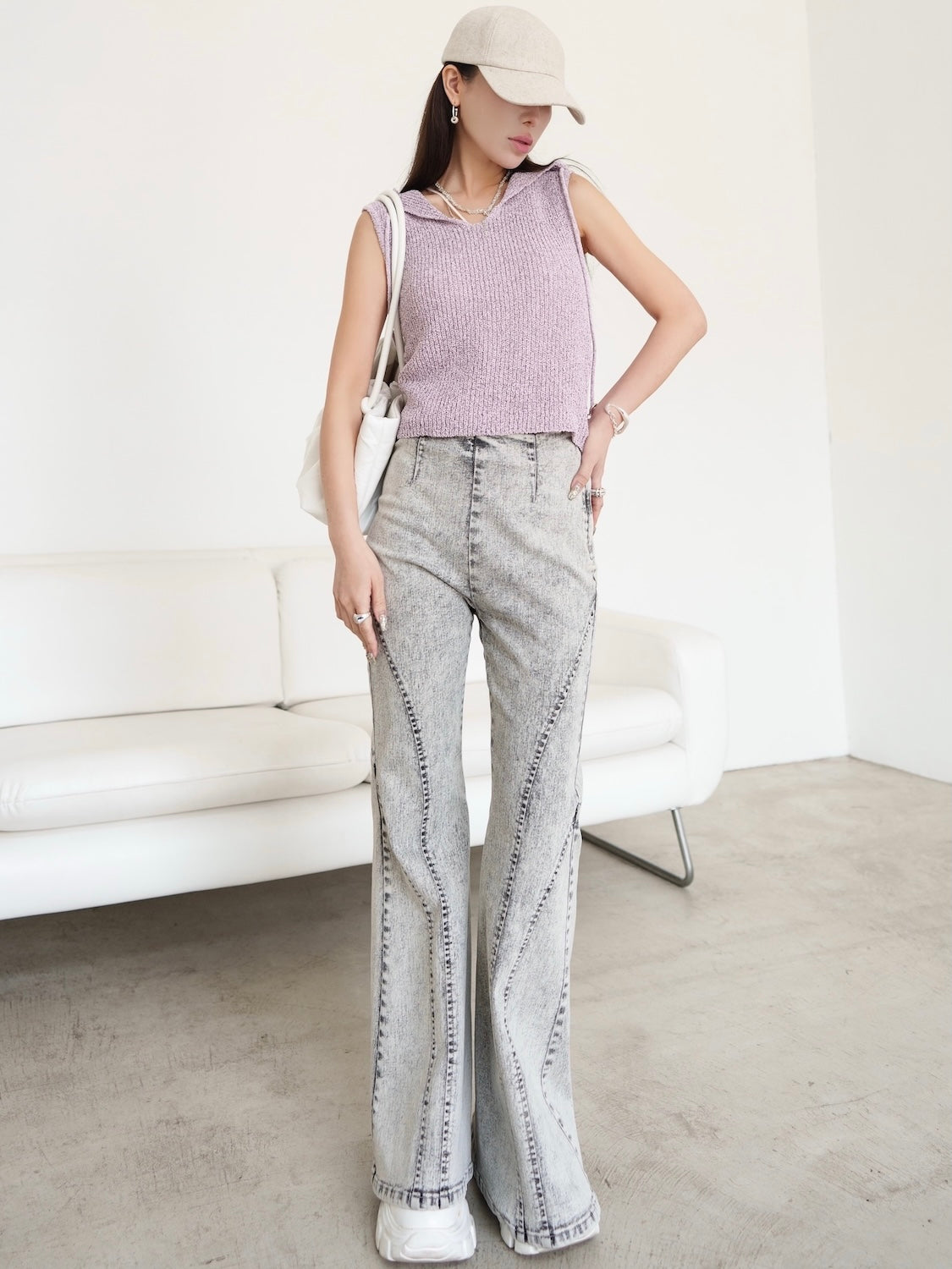 バックオープン スラブKNIT フーディー