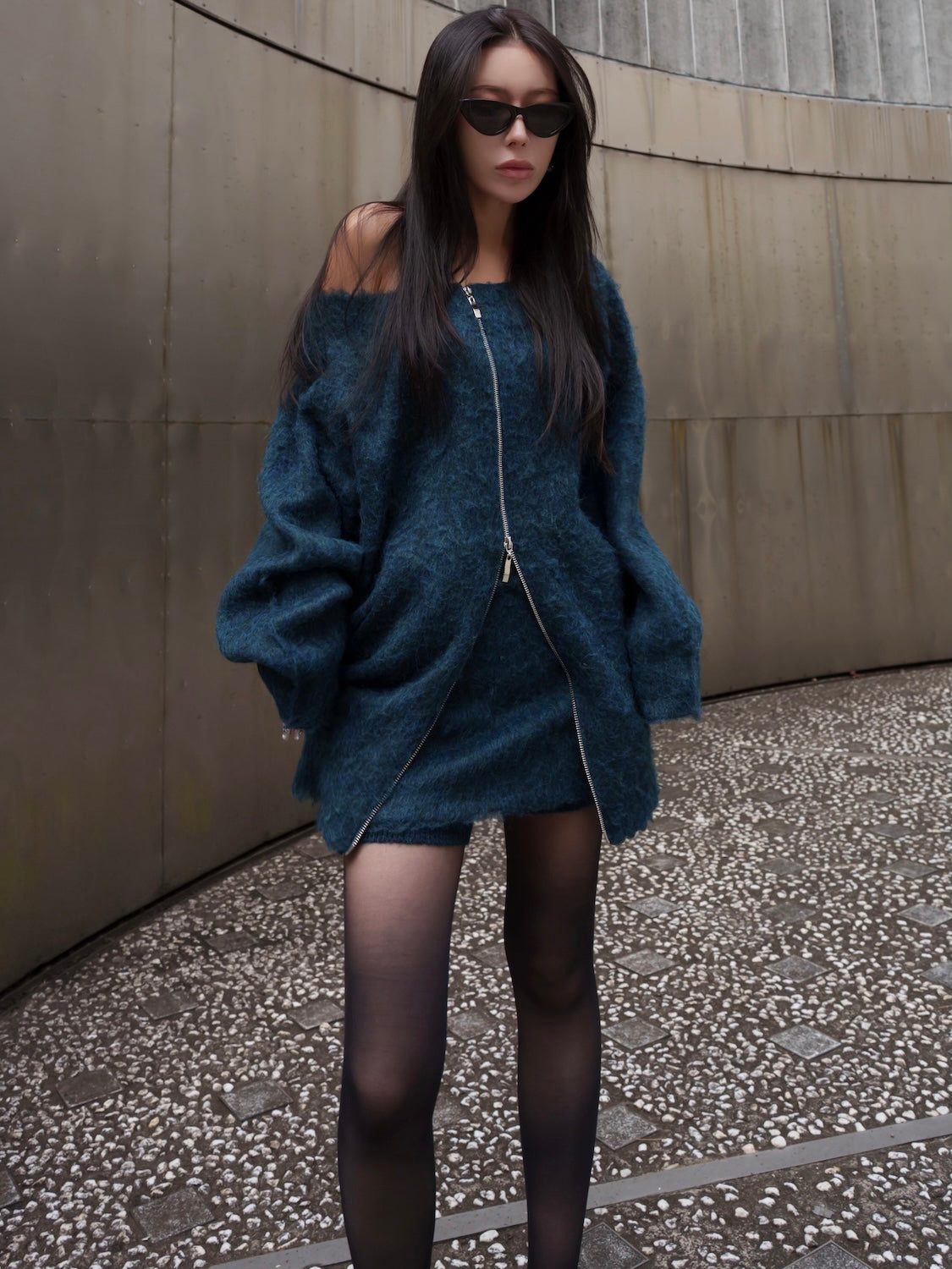 オフショルダー フロント Zip KNIT