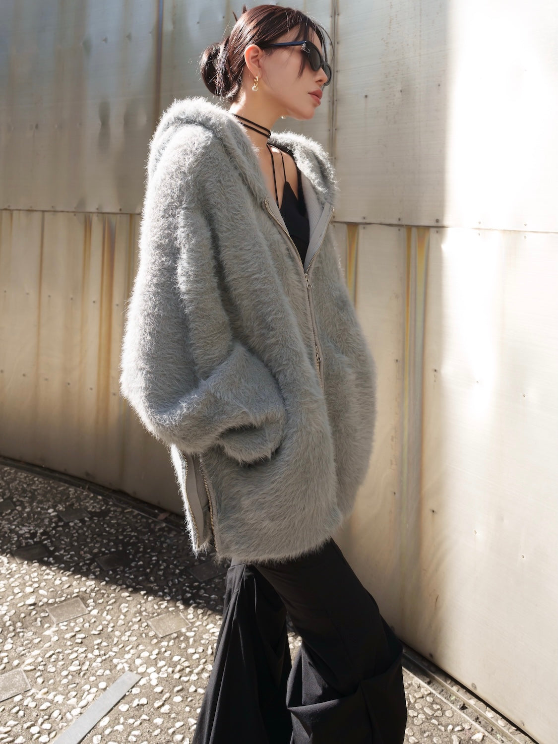 UNISEX] Shaggy ボンディング KNIT Zip フーディー