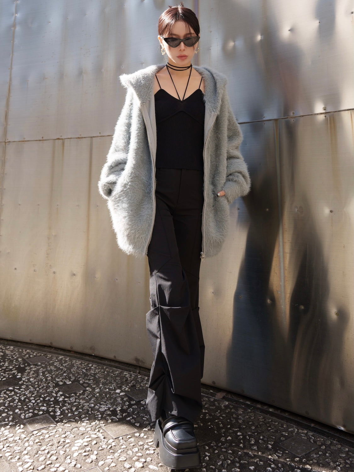 [UNISEX] Shaggy ボンディング KNIT Zip フーディー