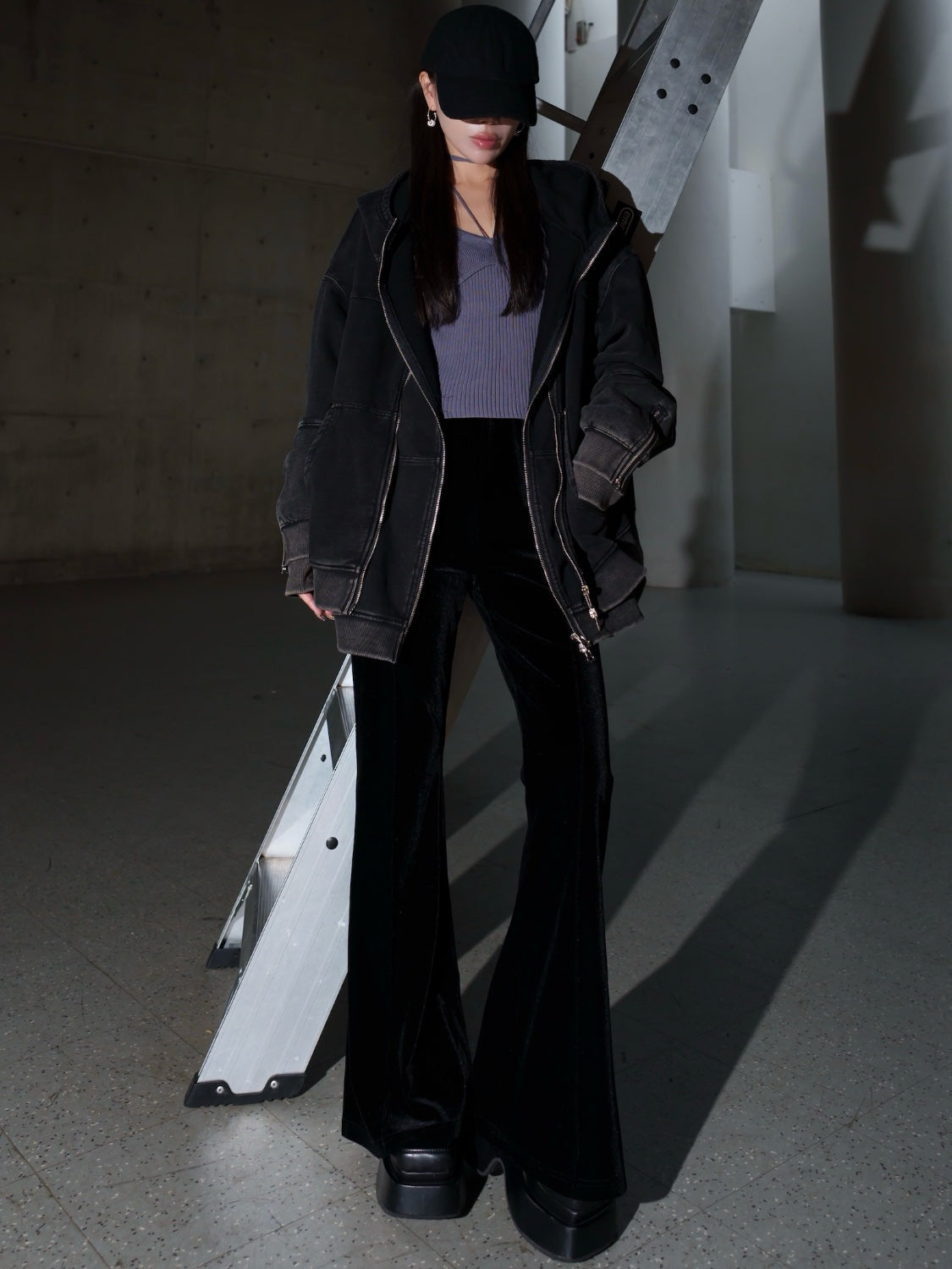 [UNISEX] ピグメント Multi Zip レイヤードフーディー