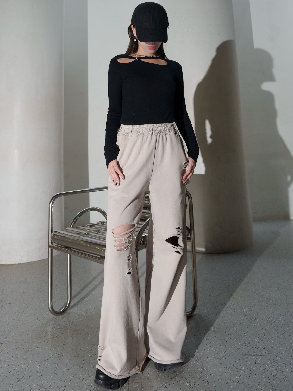 ピグメント Wide ダメージスウェットパンツ