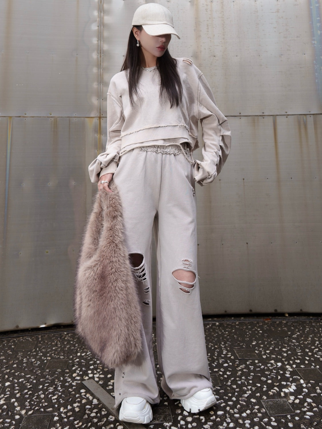 ピグメント Wide ダメージスウェットパンツ