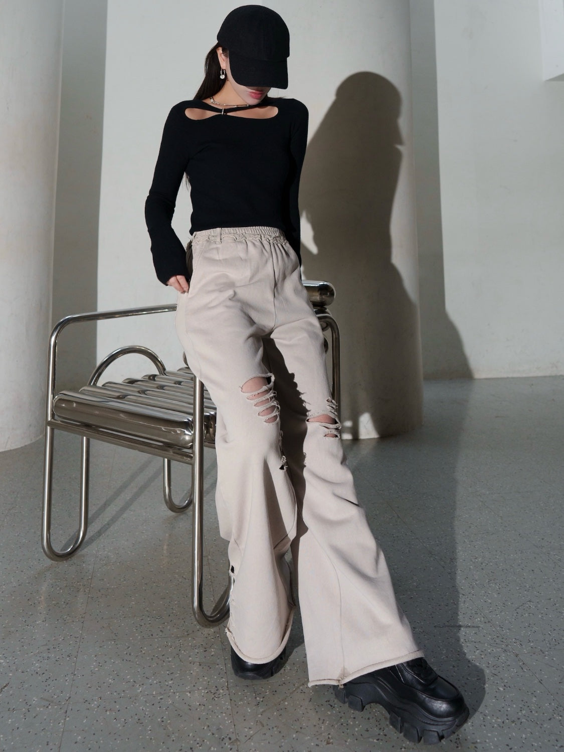 ピグメント Wide ダメージスウェットパンツ