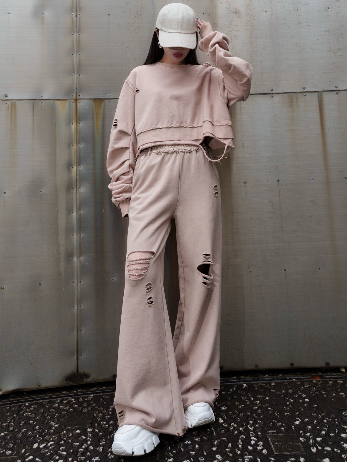 ピグメント Wide ダメージスウェットパンツ