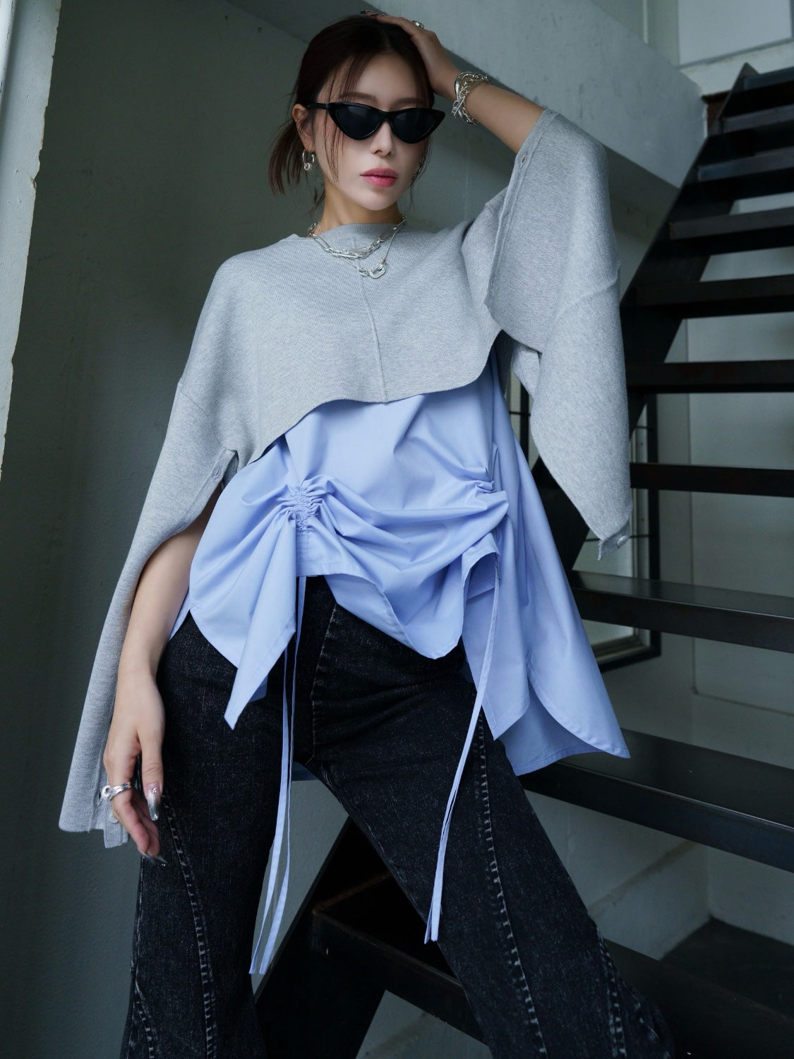 【新品】Glamlips グラムリップス ニット シャツ ブラウス レイヤード レイヤード KNIT & ブラウス セット