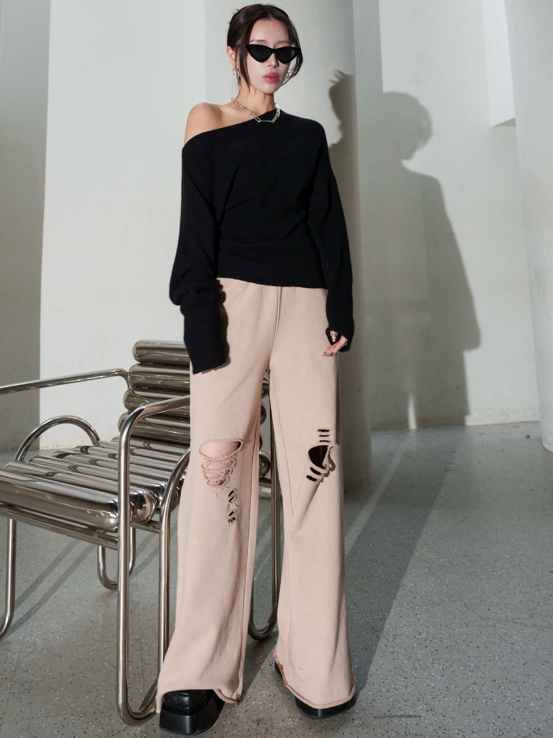 ピグメント Wide ダメージスウェットパンツ