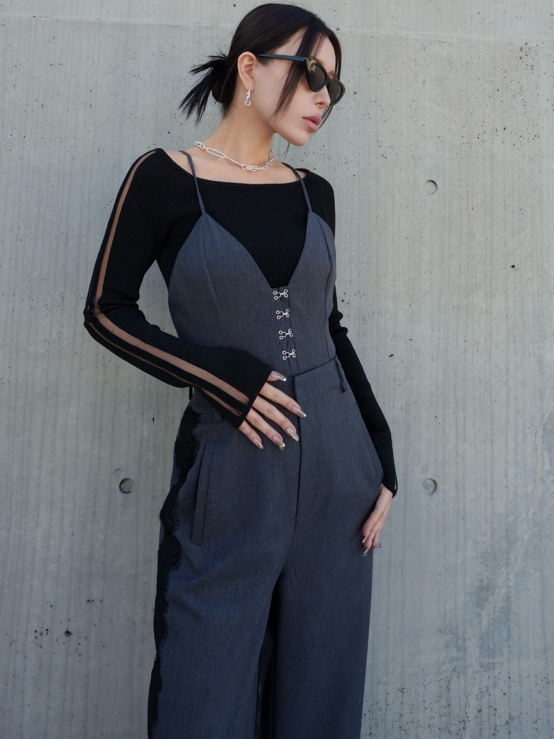 Multi-way レースコンビ ツイル サロペット