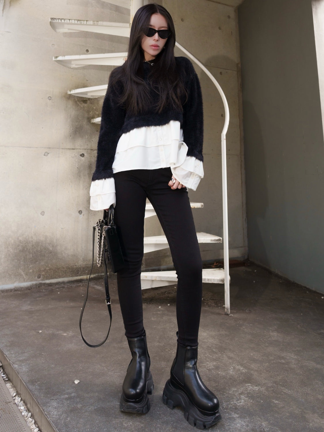 KNIT ドッキング フリルレイヤー ブラウス