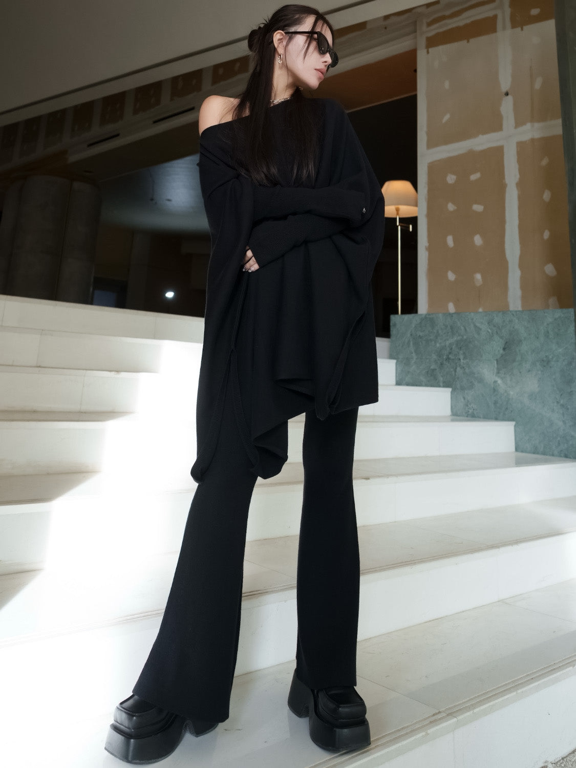 ジャージー KNIT ポンチョ Set-up