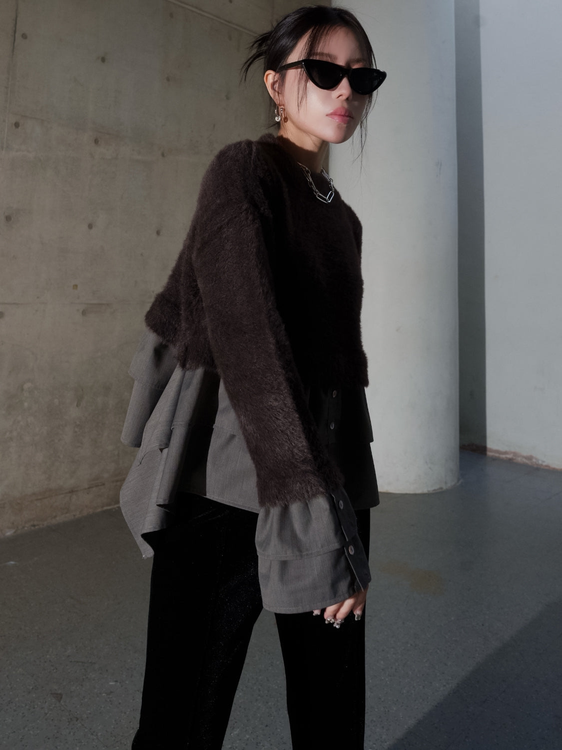 KNIT ドッキング フリルレイヤー ブラウス