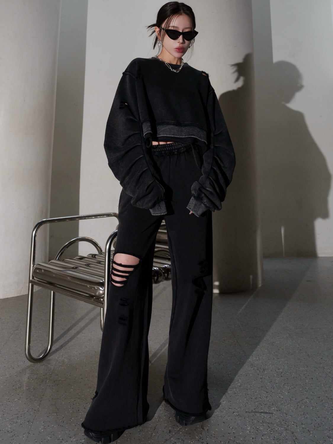 ピグメント Wide ダメージスウェットパンツ