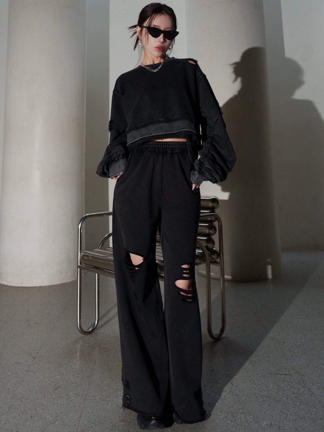 ピグメント Wide ダメージスウェットパンツ