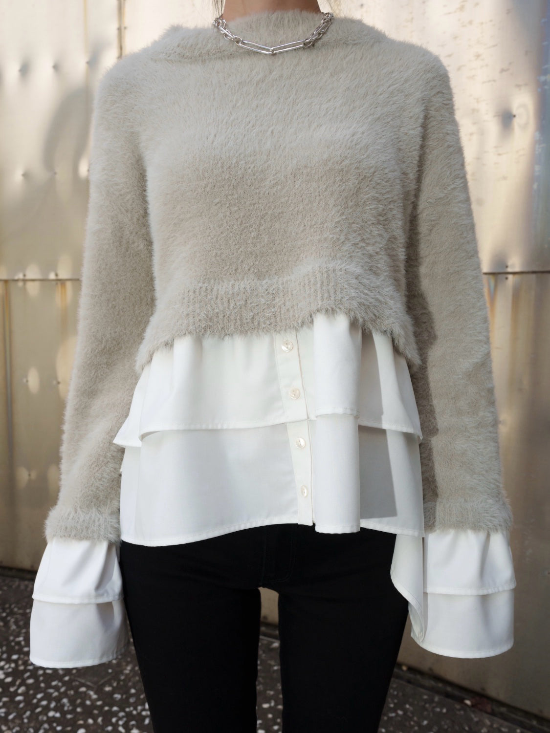 KNIT ドッキング フリルレイヤー ブラウス